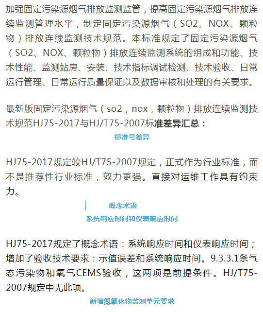 煙氣（so2，nox，顆粒物）排放連續監測技術規范 HJ75-2017與HJ/T75-2007標準究竟有何不同